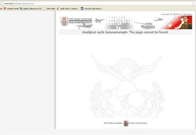 Atatürk page not found on Turkish army website