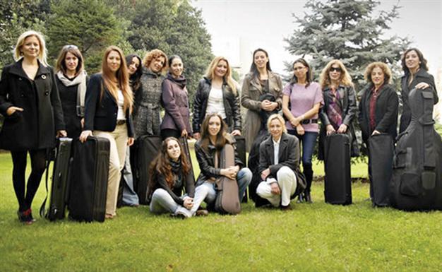 All-ladies classical orchestra on stage