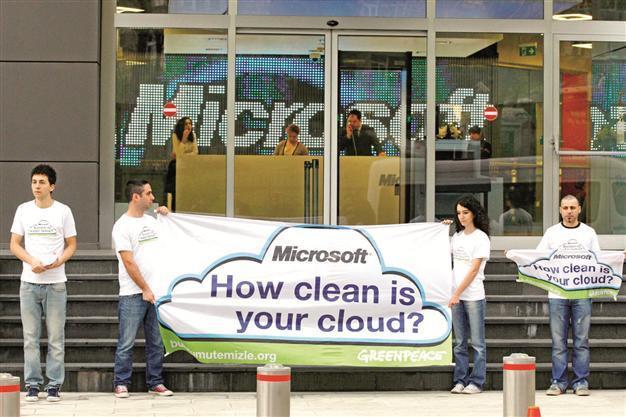 Greenpeace demonstration in Microsoft office