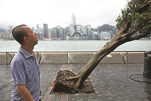 Typhoon lashes Hong Kong, wounds scores
