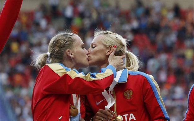 Russian medallist insulted by gay kiss claims