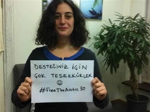 Turkish Greenpeace activist Gizem Akhan comes out of Russian jail