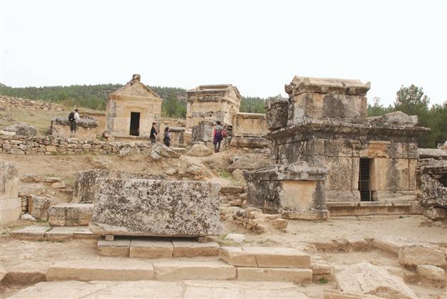 Ancient graves under restoration at Hierapolis ancient city in Turkeys Denizli