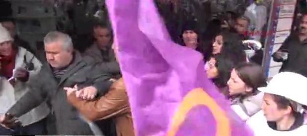 Man gets manhandled by demonstrators during Womens Day in Ankara