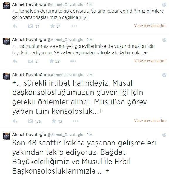 Davutoğlu tweeted that precautions ‘had been taken’ before ISIL raid on consulate
