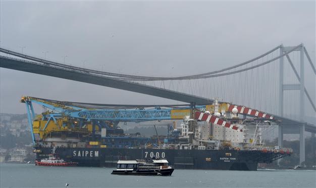 Giant energy construction vessel passing through Bosphorus to Bulgaria