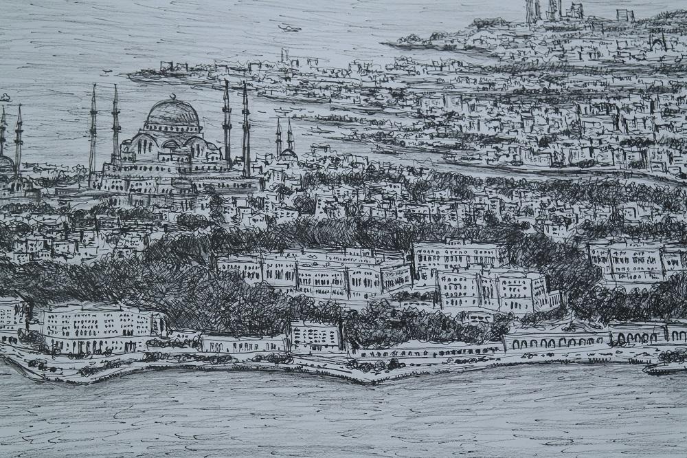 Extraordinary artist finishes Istanbul drawing