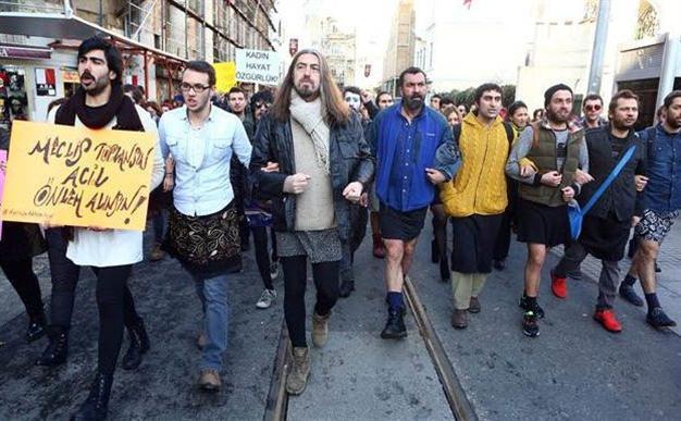 Turkish men wear skirts in protest for victimized women