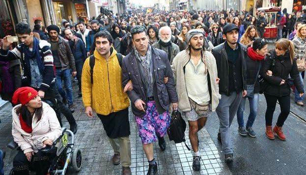 Turkish men wear skirts in protest for victimized women