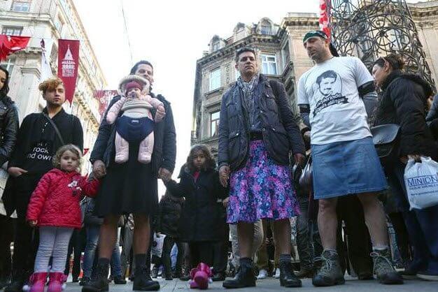 Turkish men wear skirts in protest for victimized women