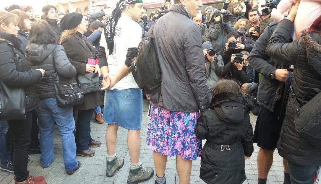 Turkish men wear skirts in protest for victimized women