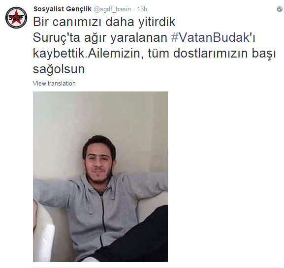 Activist wounded at Suruç massacre passes away, raising death toll to 33