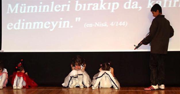 Syrian children in Turkey perform play with toy guns