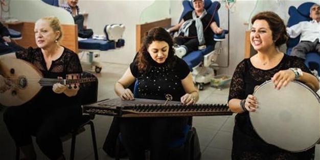 Band plays for cancer patients receiving chemotherapy in hospital in Istanbul