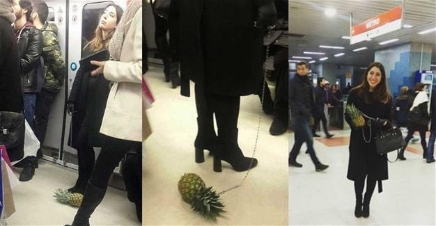 Woman takes pineapple for walk on Ankara’s metro