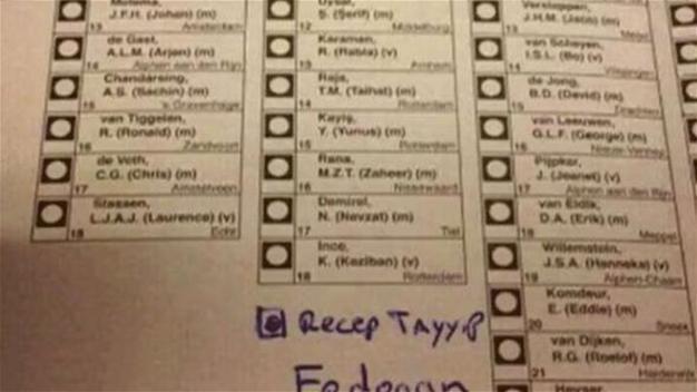 Turkish President Erdoğan’s name written on ballot paper in Dutch elections