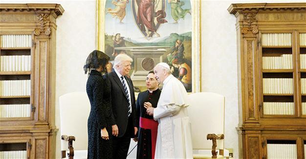 US President Trump and first lady Melania talk with Pope Francis