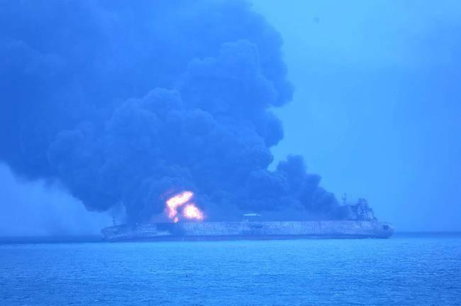 Iranian oil tanker ablaze, 32 missing after collision off China