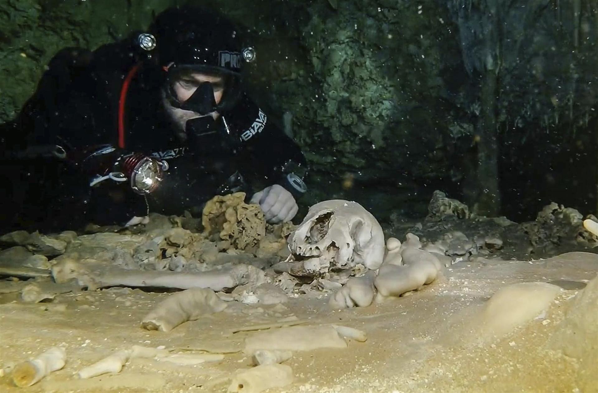 Fossils and Mayan relics found in underwater cave