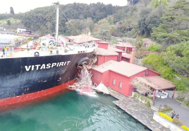 Stricken ship crushes wooden waterfront mansion on Istanbul’s Bosphorus