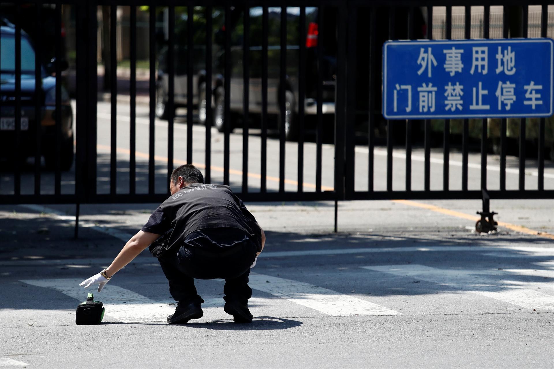 Firework device explodes outside U.S. Embassy in China