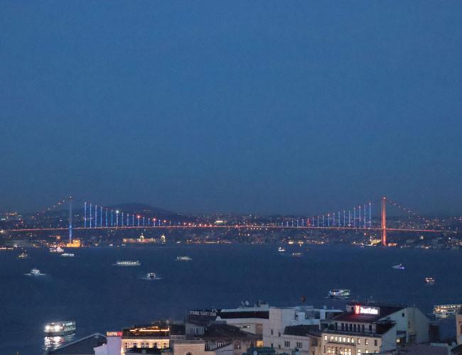 Istanbuls landmarks lit up in orange and blue to mark World Cancer Day
