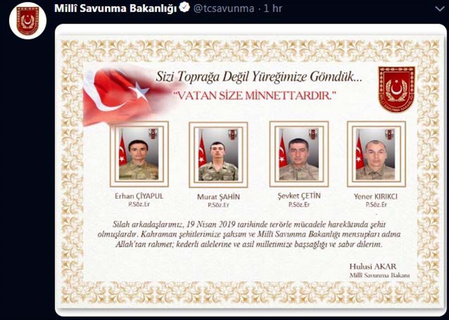 Four Turkish soldiers killed on Iraqi border