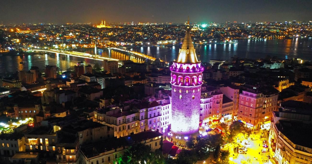 Galata Tower turns pink for breast cancer