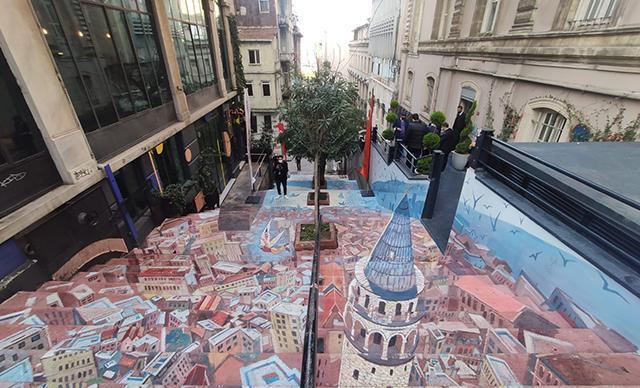 Staircase with 3D image of Galata Tower opens for vistors