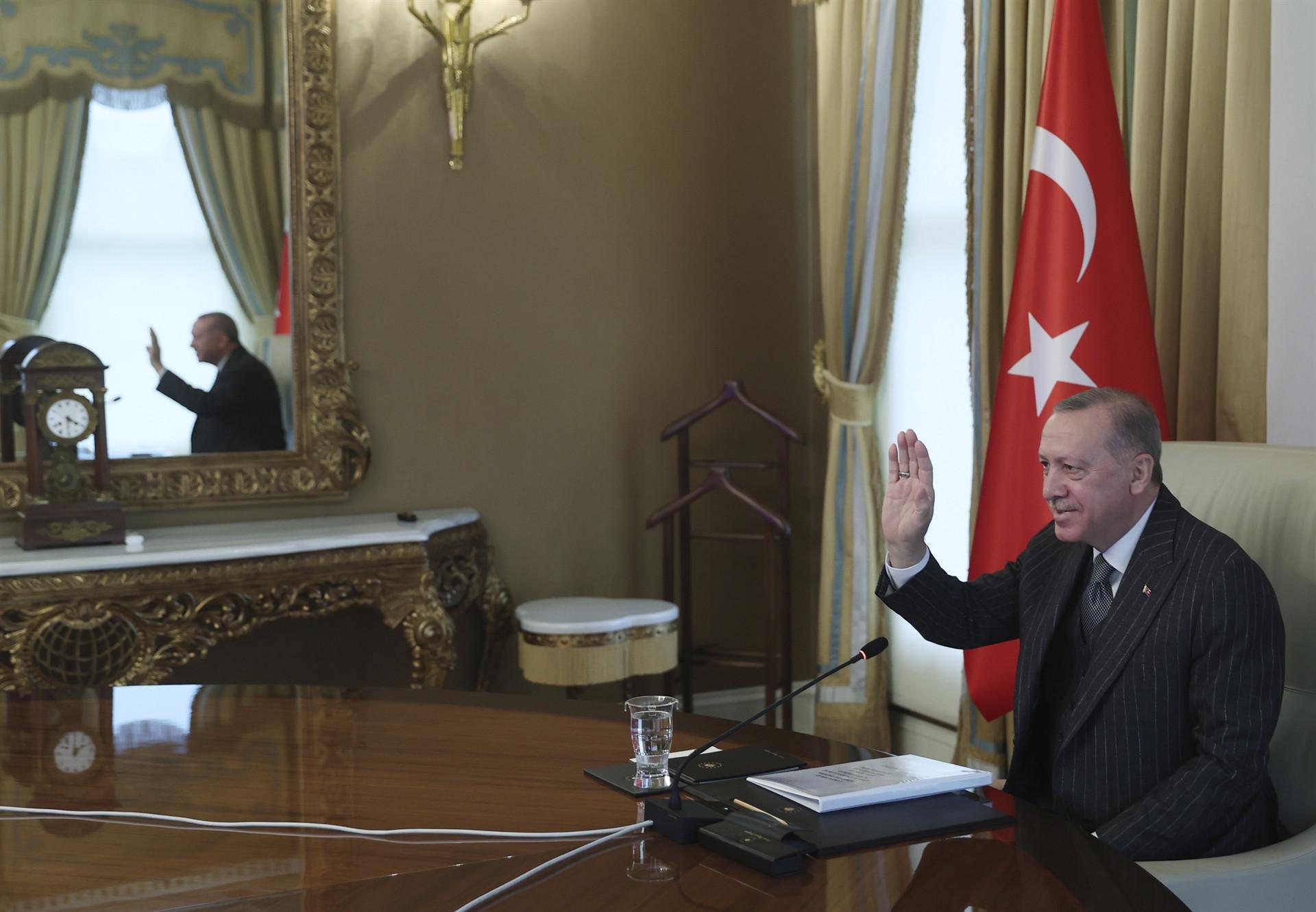 Turkish president, top EU officials meet via video link