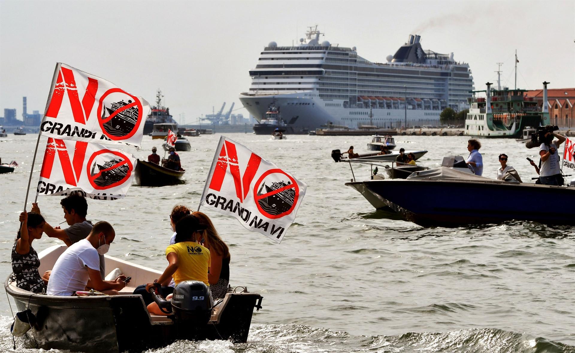 Cruise ships restart in Venice, bring environmental protests