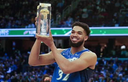 KAT wins All-Star three-point contest