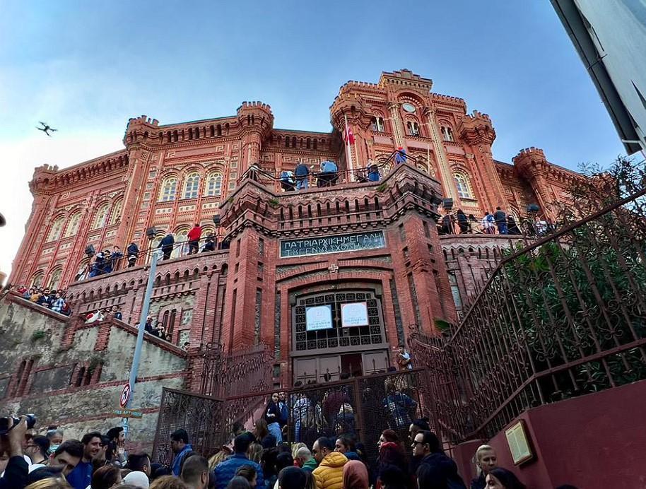 People queue to visit Fener Greek School