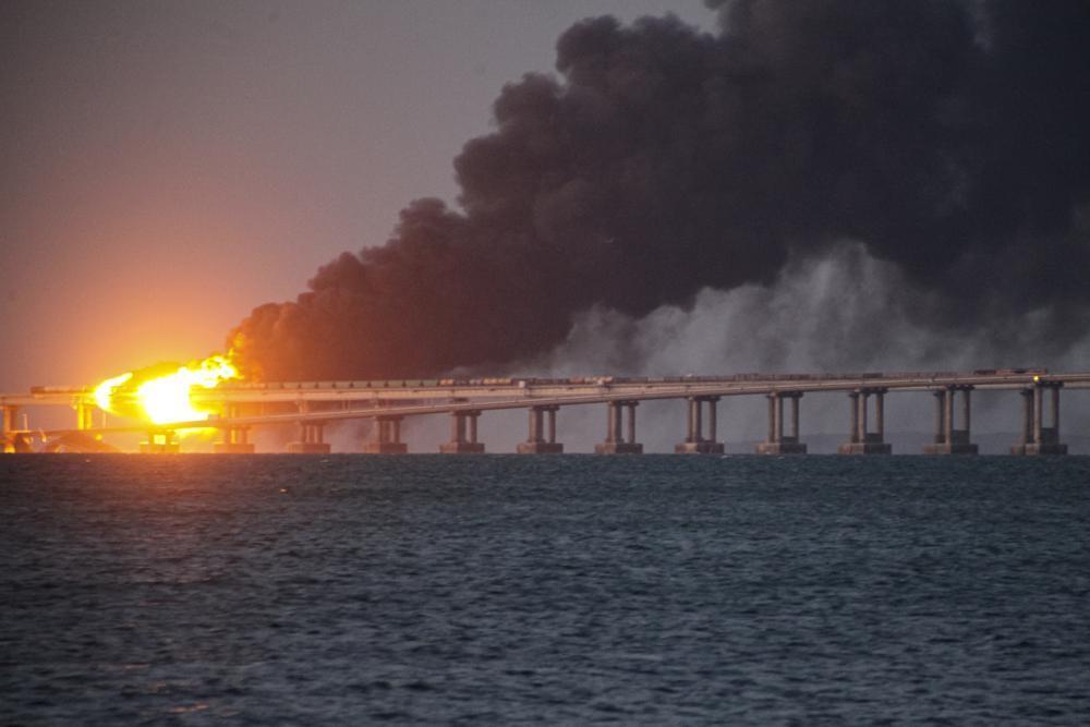 Fuel depot on fire in Russian village near Crimea bridge