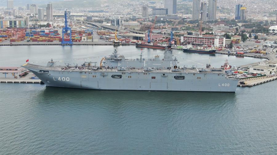 TCG Anadolu anchored in Izmir, flocked with visitors