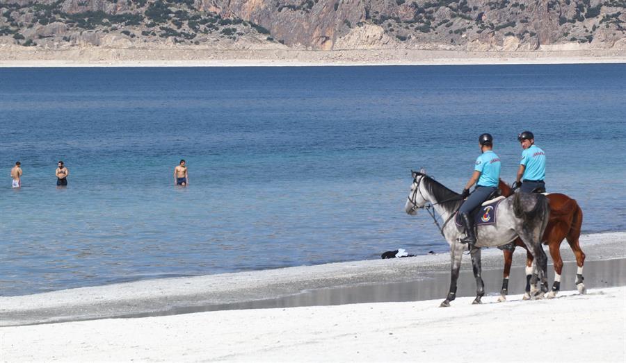 Mounted gendarmerie on duty around Salda Lake