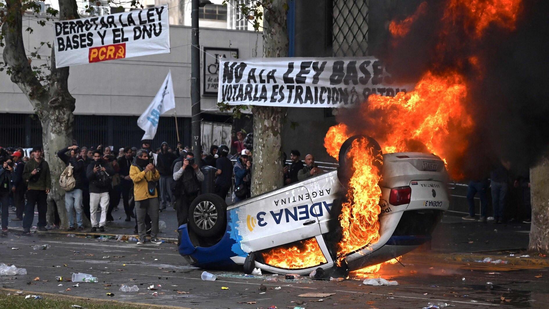 Argentines battle police as Milei reforms clear Senate hurdle