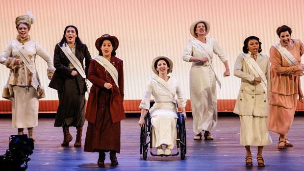 Tony-winning musical Suffs disrupted by chanting protesters