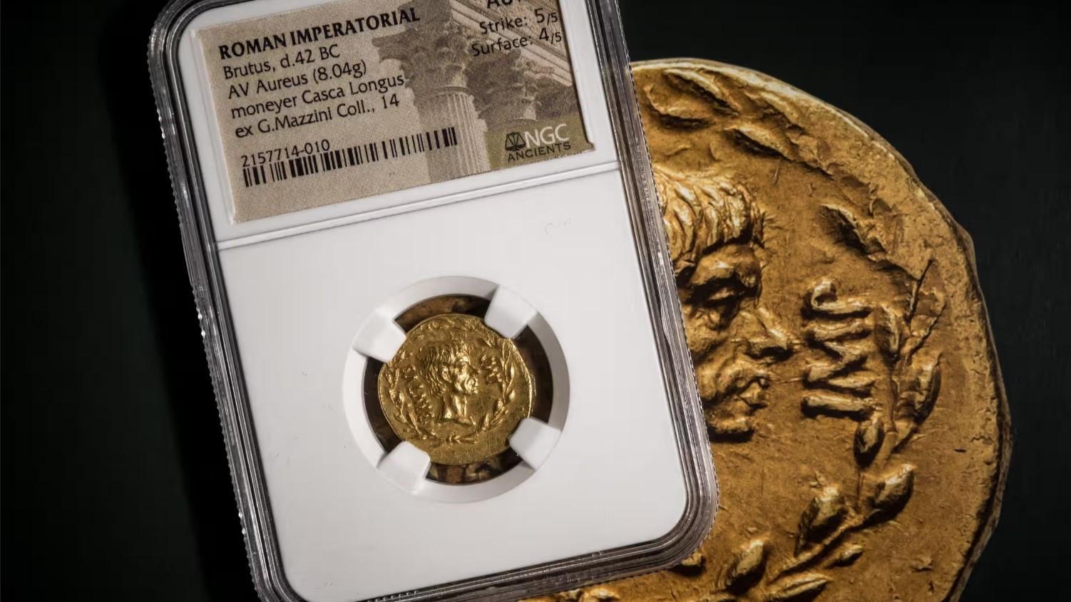 Rare Roman coin featuring Brutus sold at auction