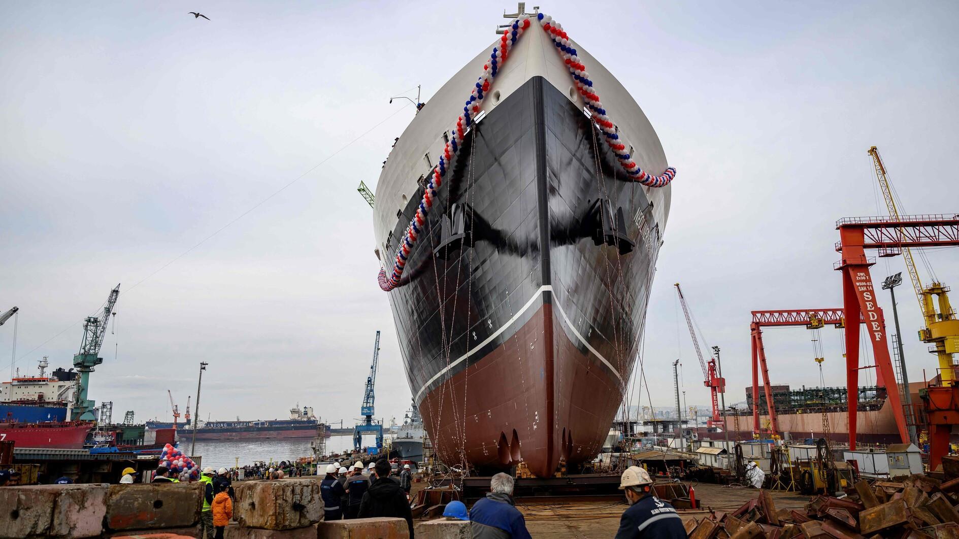 Worlds longest cargo sail ship launched at Turkish shipyard