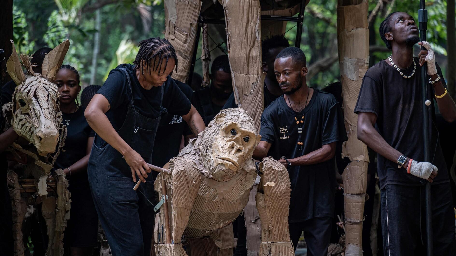 Herd of animal puppets treks from Africa to Europe