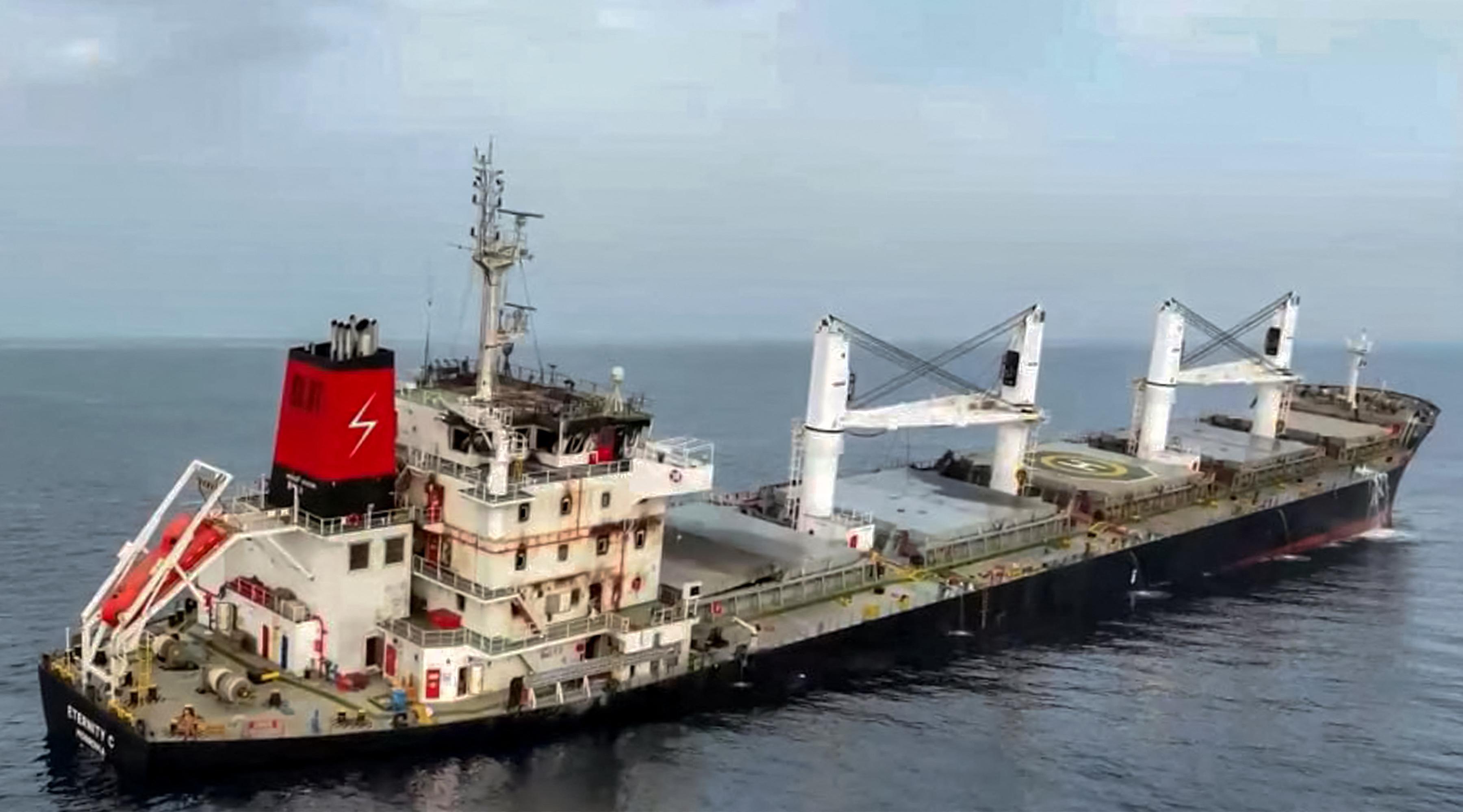 Rescuers search for missing crew from Red Sea attack