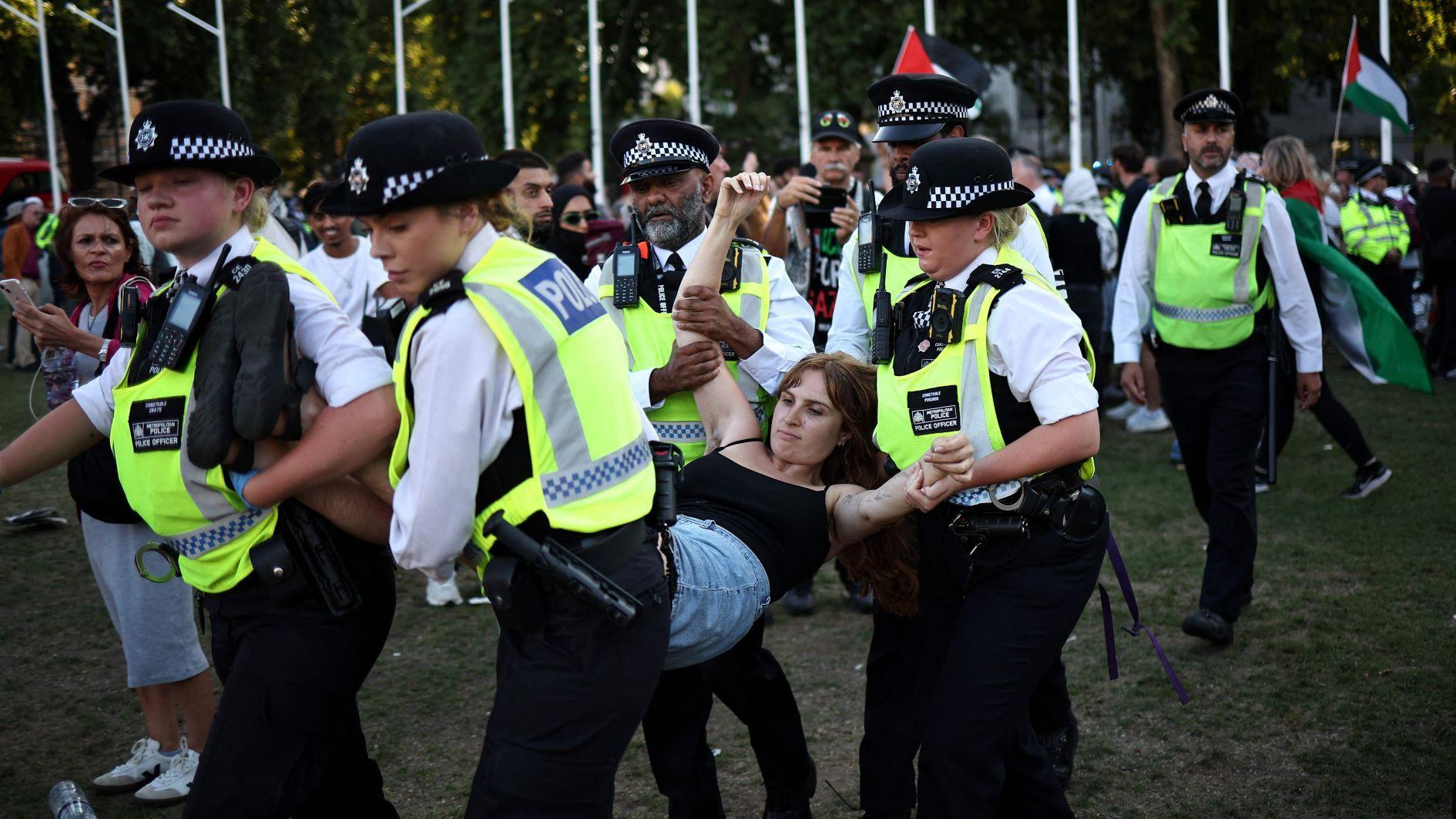 UK police arrest hundreds for backing banned pro-Palestine group