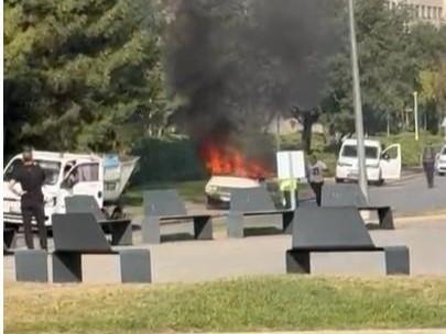 Man detained after torching car outside Turkish parliament