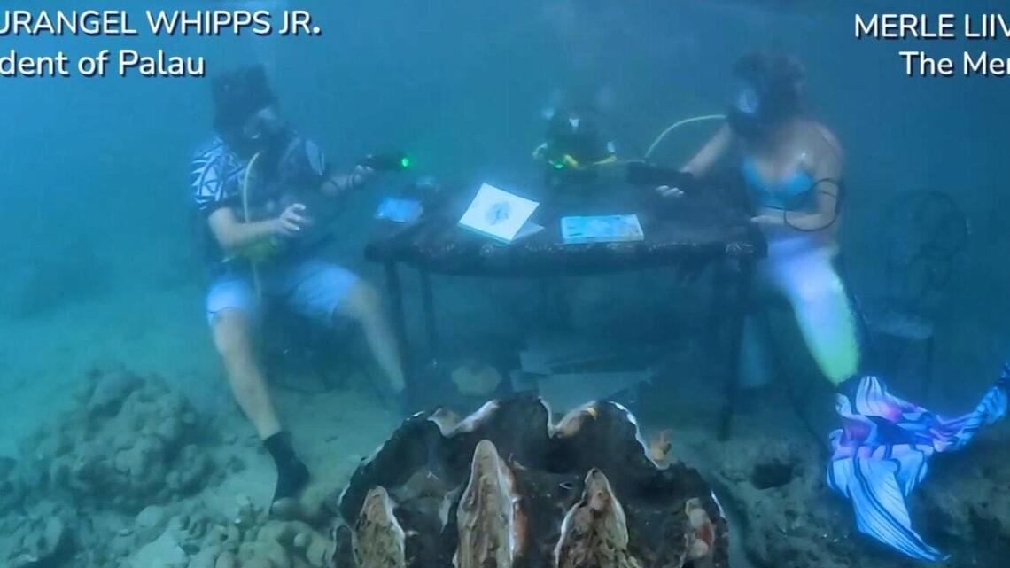 Palau leader in world first underwater interview