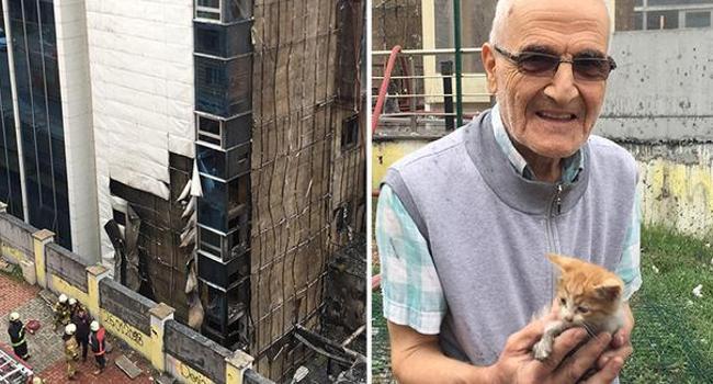 Turkish pensioner saves cats from fire by risking his life