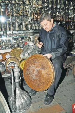 Copper once used in kitchens, now as decor