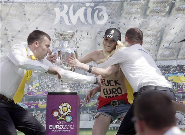 Femen protest puts dent in Euro 2012 Trophy
