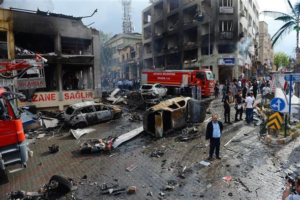 Death toll rises to 50 as explosions hit Turkish town on border with Syria