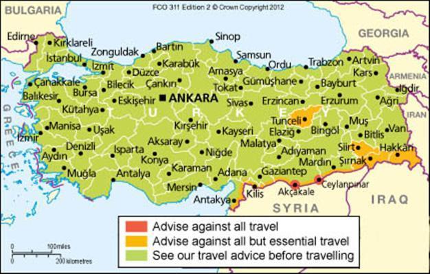 Britain issues travel warnings for some parts of Turkey